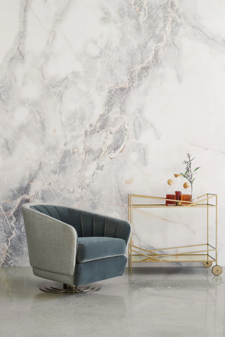 Chanelled Turquoise Swivel Chair