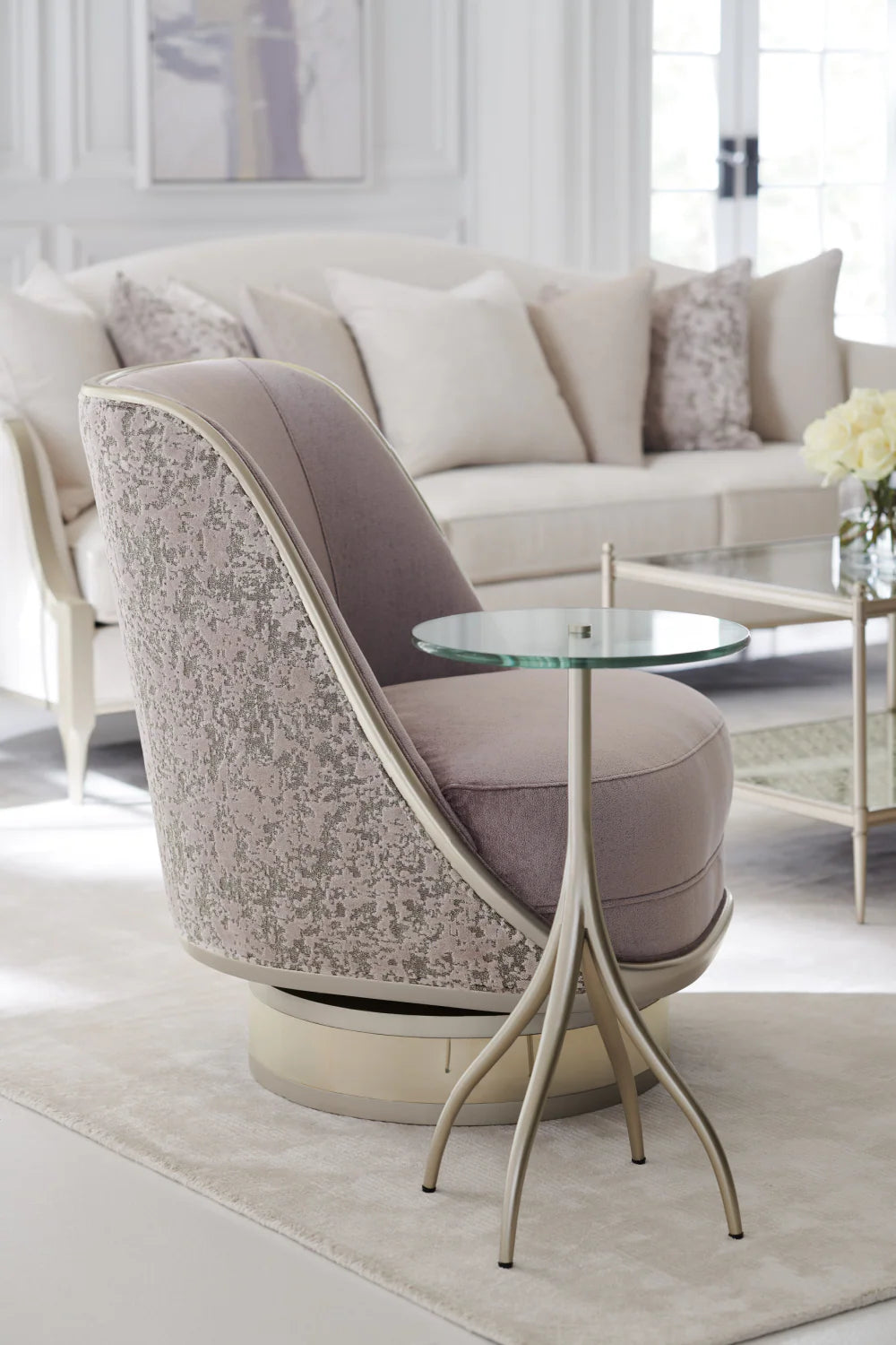 Gray Velvet Swivel Chair